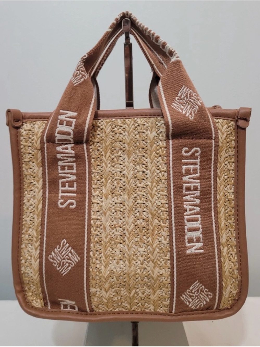 Steve Madden Brown and Cream Straw Tote Satchel - Picture 5 of 16